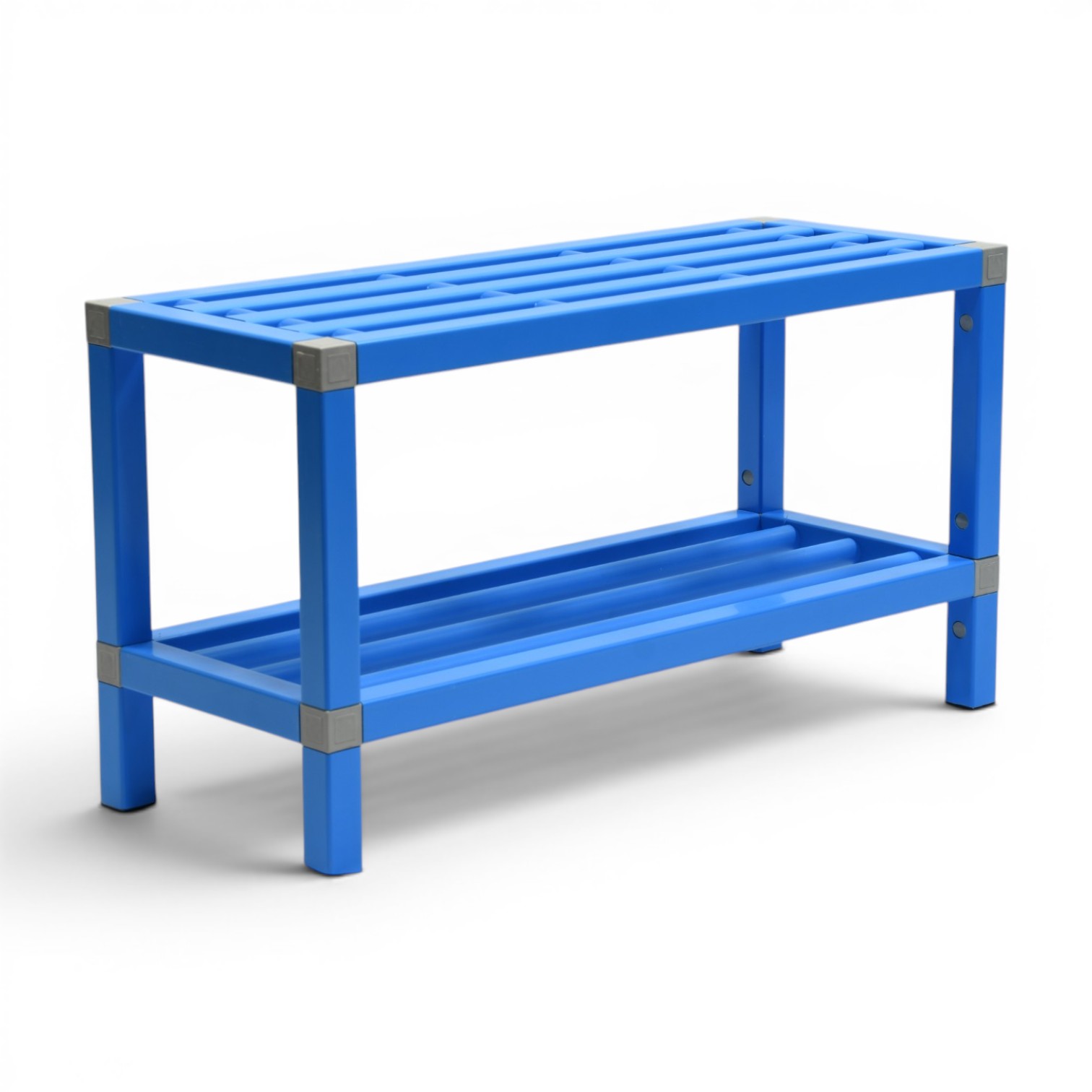 banc pvc piscine en tubes carrés bleus