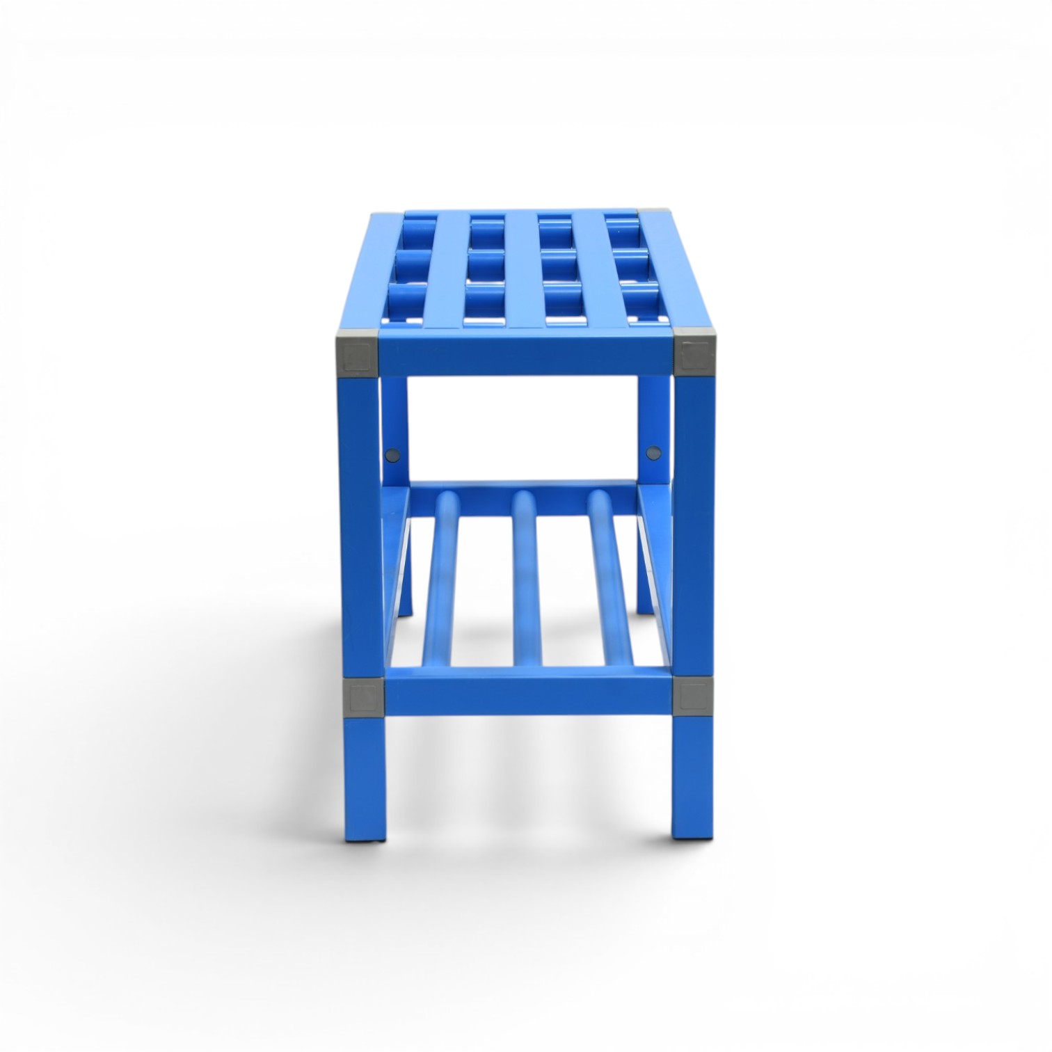 banc pvc piscine en tubes carrés bleus